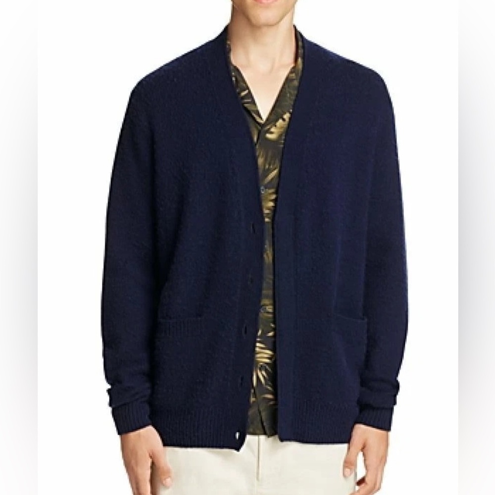 Vince Men's Wool Cashmere Navy Cardigan Sweater